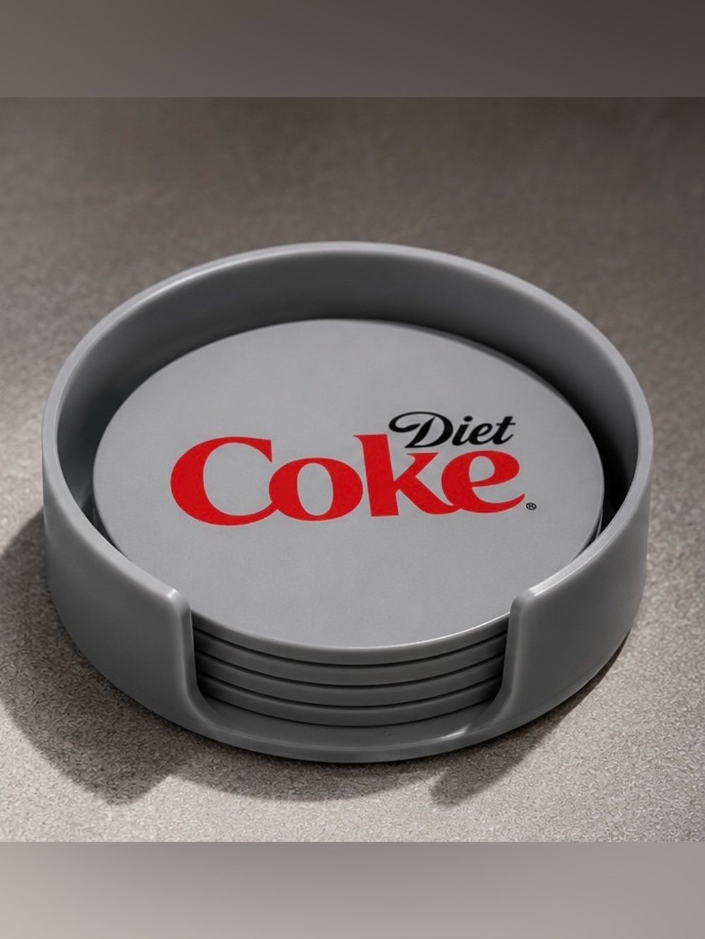Diet Coke Inspired Coaster Set with Holder 4” 3D Printed Set of 4 Soda-Themed